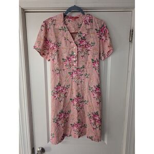 April Cornell Pink Floral Button Front S/S Shirt Dress XS cottagecore romantic‎